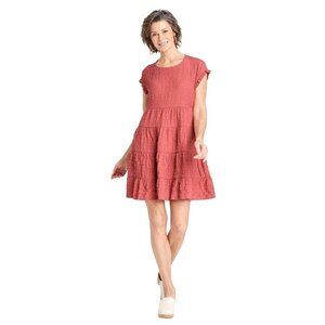 Knox Rose‎ Dress Women XXL Pink Tiered Skirt Short Sleeve Boho Festival Mini